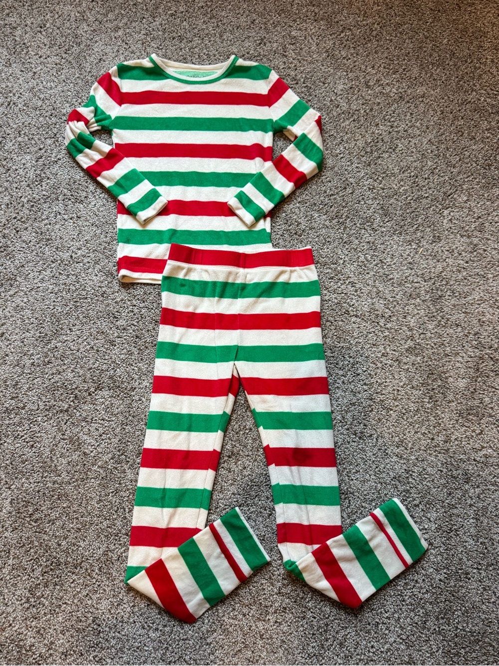 Cat & Jack Red, Green, White Striped velvety Kids Pajama Set